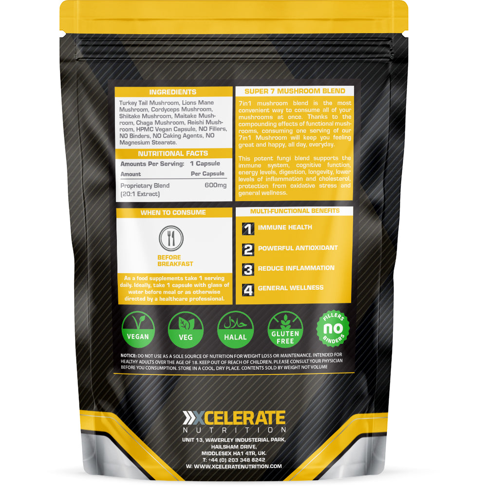 XCelerate Nutrition Super 7 Mushroom Blend Vegan Capsules