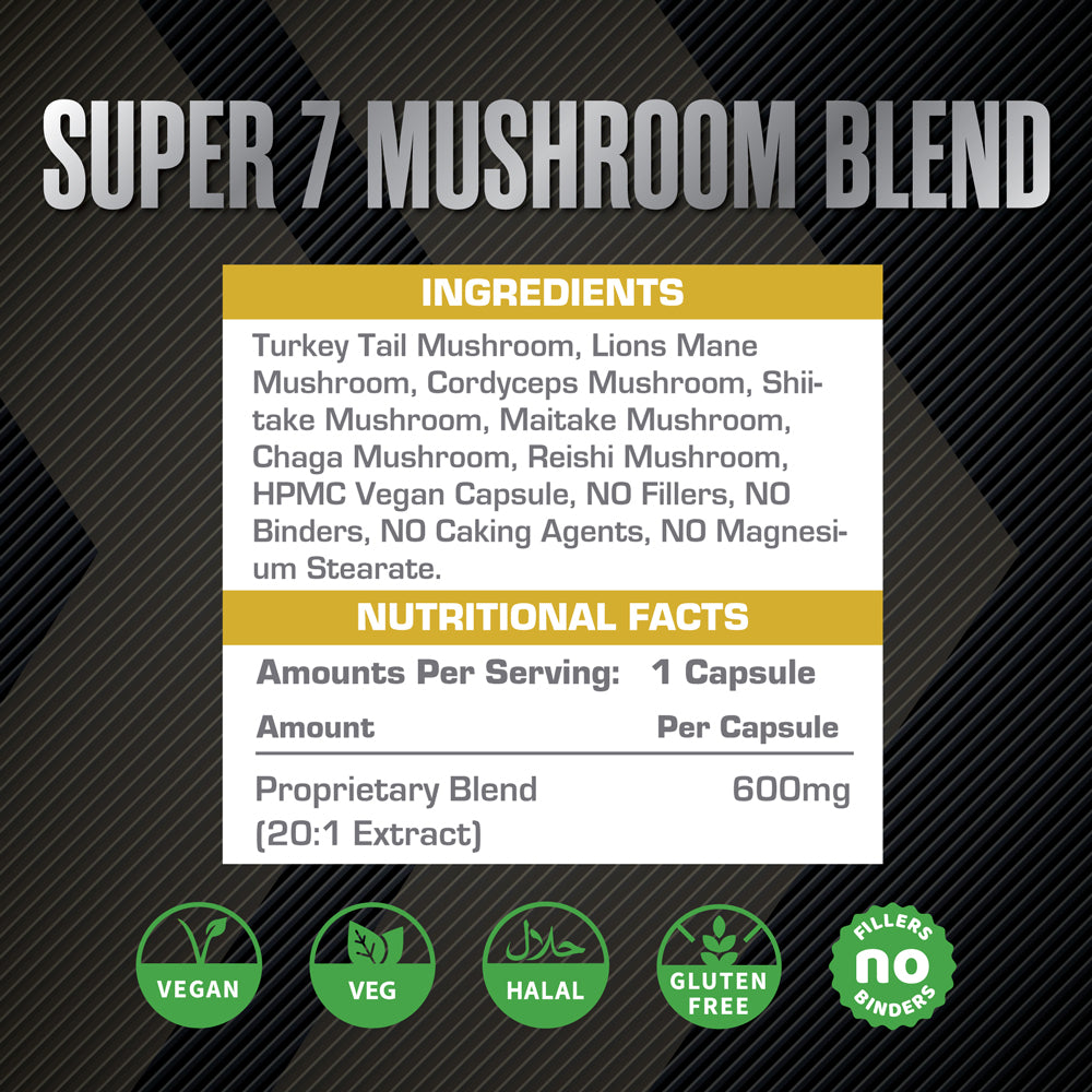 XCelerate Nutrition Super 7 Mushroom Blend Vegan Capsules