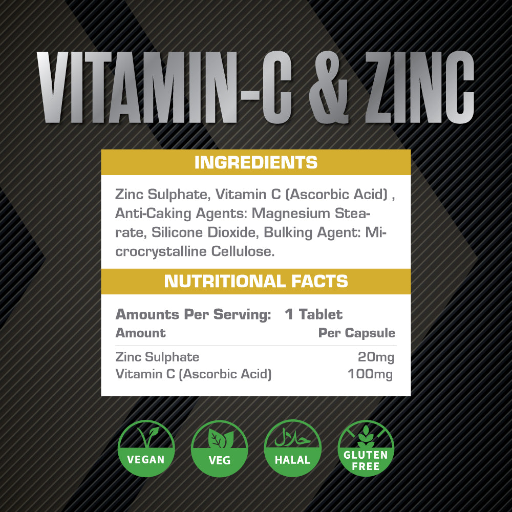 XCelerate Nutrition VITAMIN C & ZINC Vegan Tablets