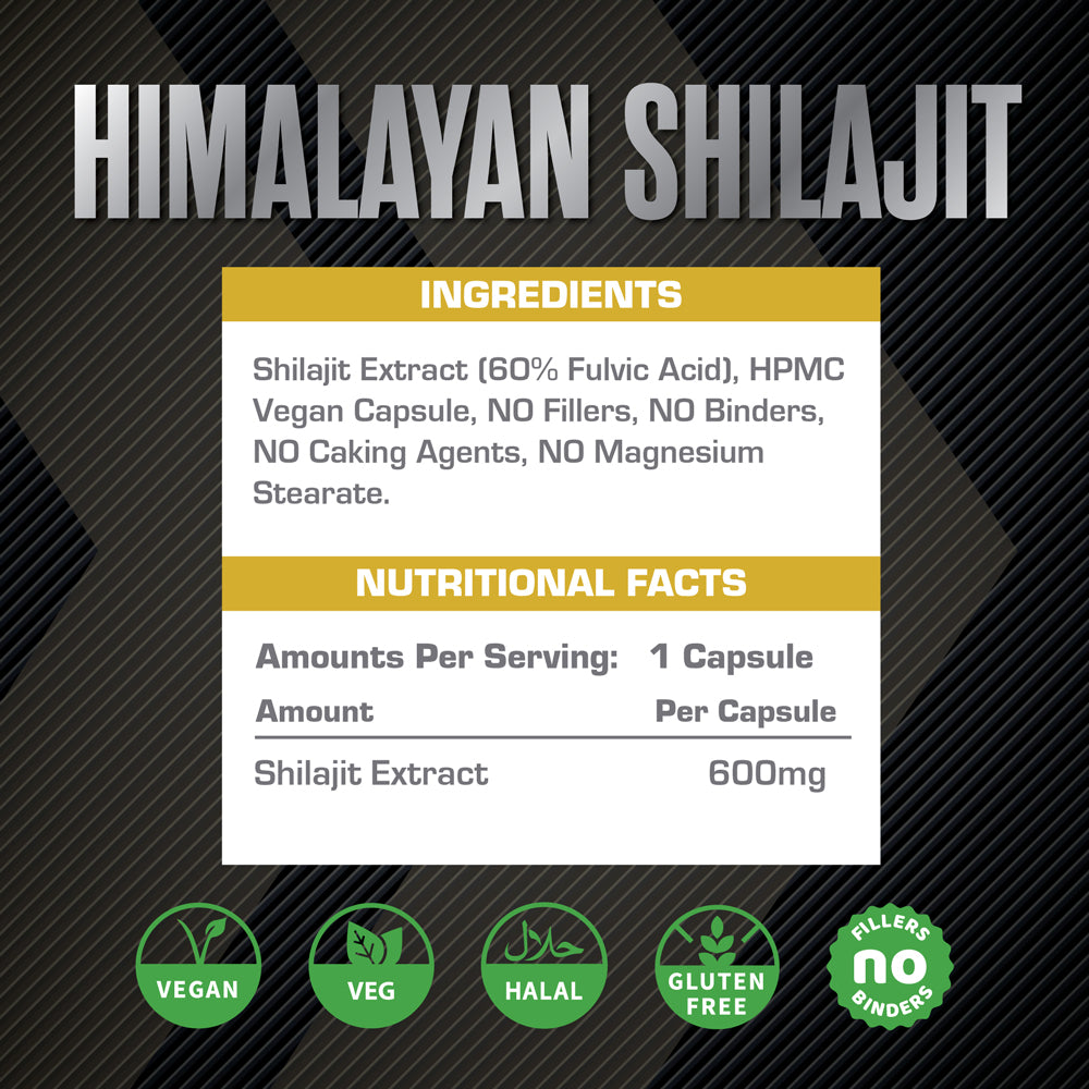 Xcelerate Health XCelerate Shilajit Capsules – Pure 500mg | 60% Fulvic Acid | Natural ...
