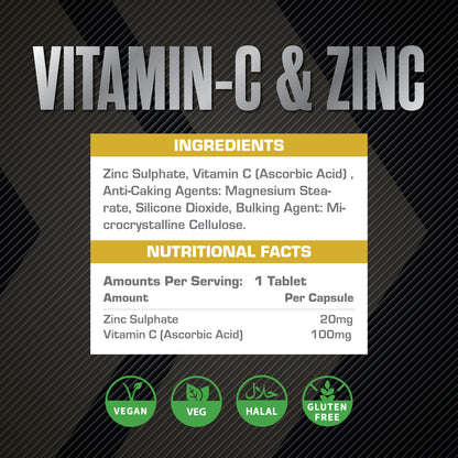 XCelerate Nutrition VITAMIN C & ZINC Vegan Tablets