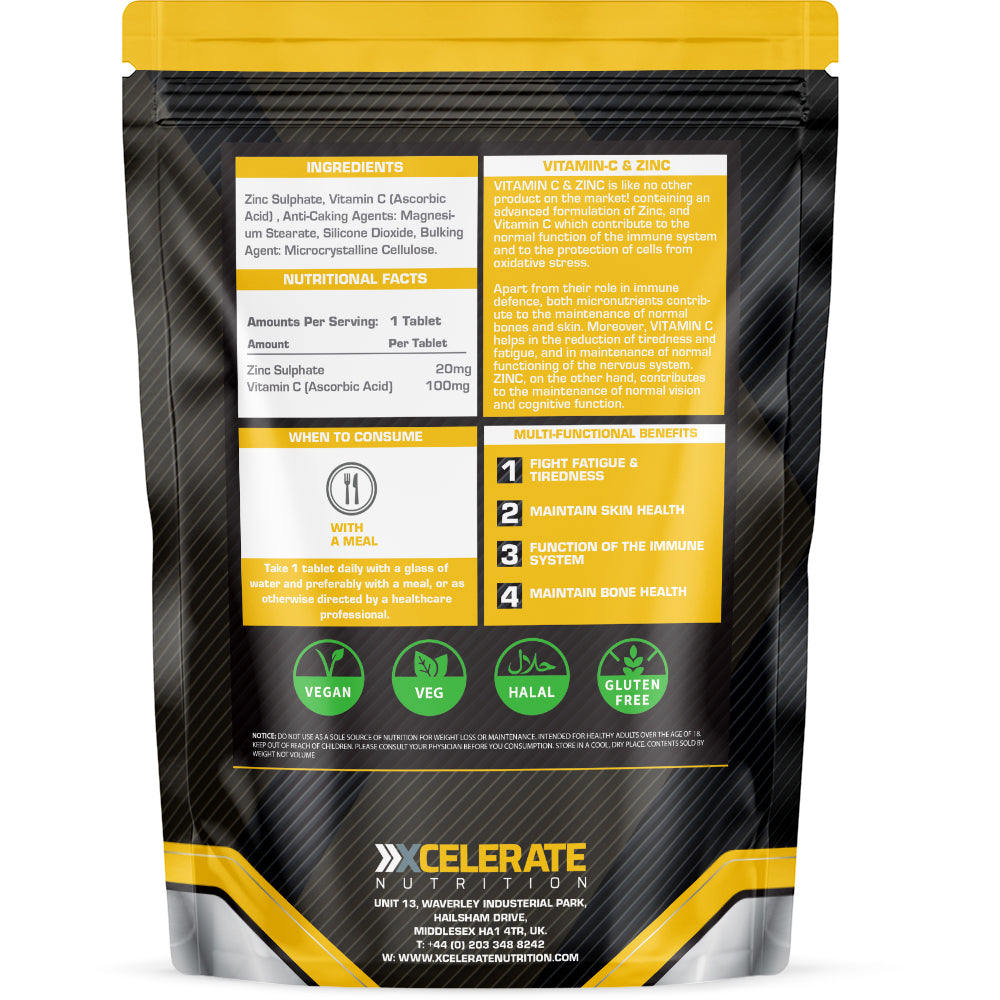 XCelerate Nutrition VITAMIN C & ZINC Vegan Tablets
